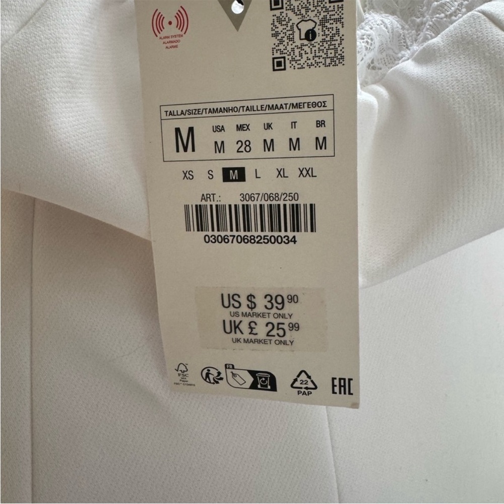 Zara White Fitted Corset Milkmaid Cropped Top with Lace Trim‎ - Picture 3 of 12